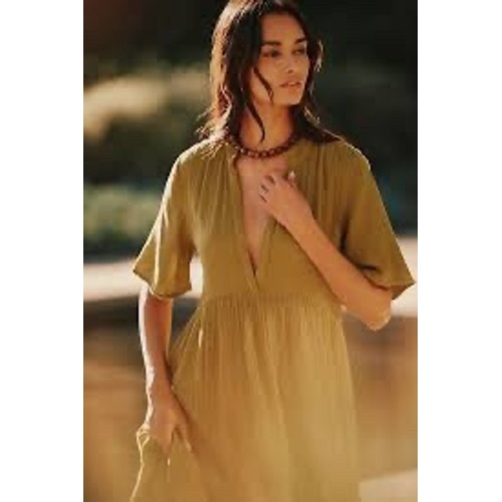 Anthropologie The Kallie Flowy Maxi Dress Size S EUC Gauze Tiered Boho